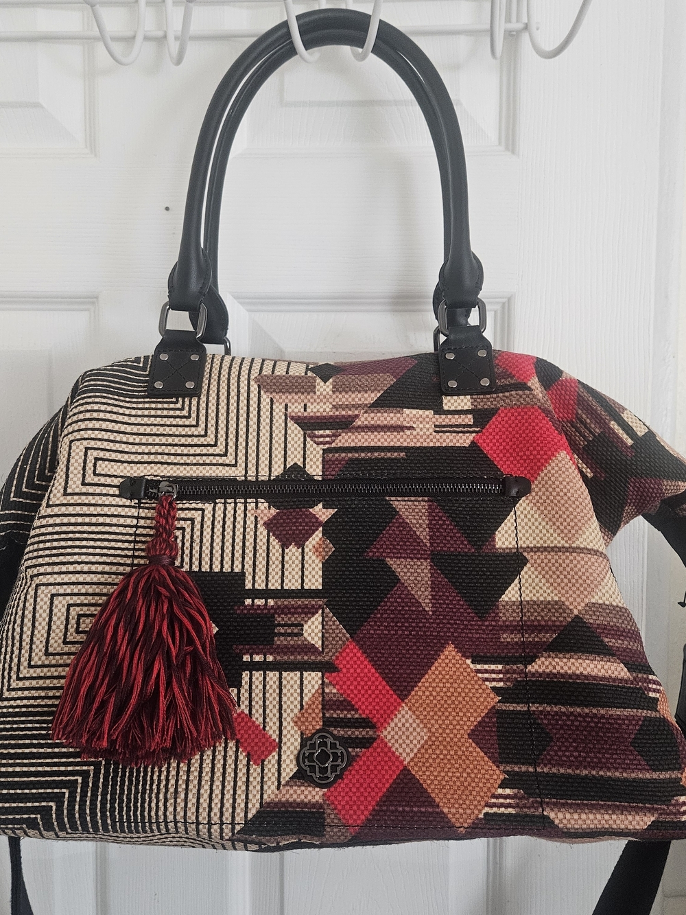 Rafe New York Woven Geometric Satchel with Tassle